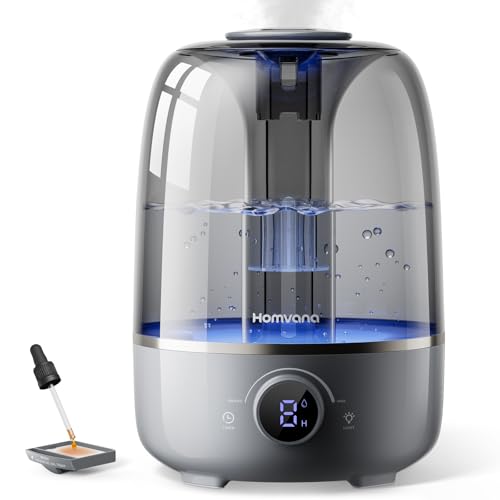 Homvana Humidifiers for Bedroom Diffusers - Top Fill 4L Cool Mist Humidifier Large Room, 40H Runtime Diffusers for Home, Air Humidifier for Plants, Ba