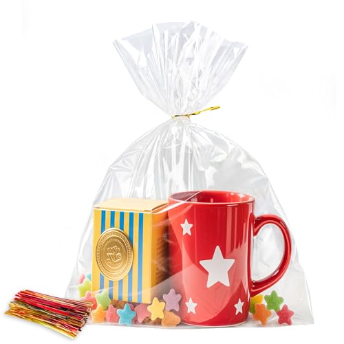 NPLUX 100 Pack Cellophane Bags Small Plastic Cookie Bag Clear Treat Bags with Twist Ties for Small Gift Party Favors, Bakery, Candy, Popcorn (8×11In)