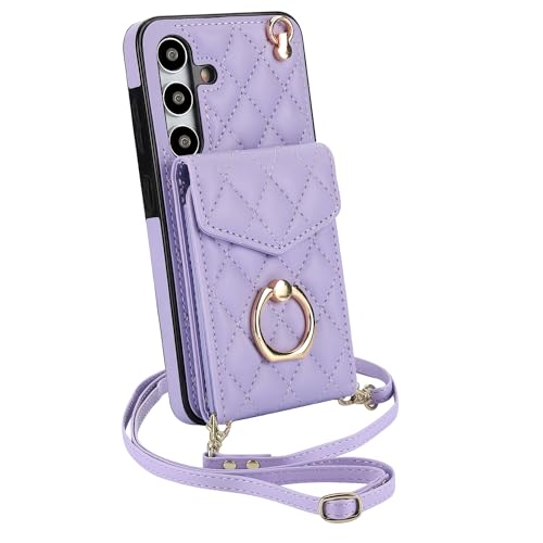 for Samsung Galaxy S25 Wallet Case with Ring,High Stylish Luxury Leather Accordion Card Holder,Anti-Drop Lanyard,Multi-Functional Ring Stand,Protectiv
