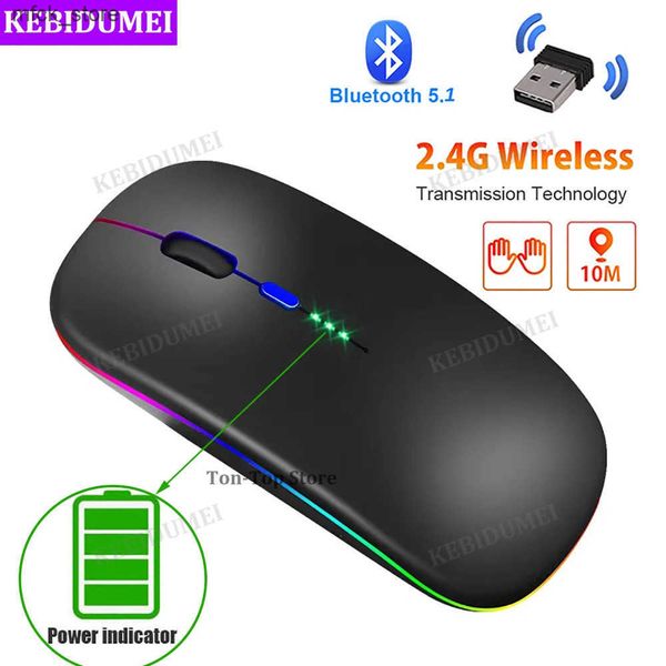 Bluetooth 2.4G Wireless with Power Indicator LED Backlit Rechargeable USB Gaming Mouse 1600DPI Mice for PC Laptop J241220