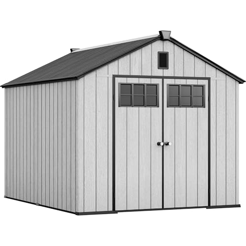 YITAHOME 8x10 FT Outdoor Storage Shed with Floor, Plastic Garden Shed for Bikes, Tools, and Pool Supplies, Outdoor Resin Shed with Lockable Doors, Win