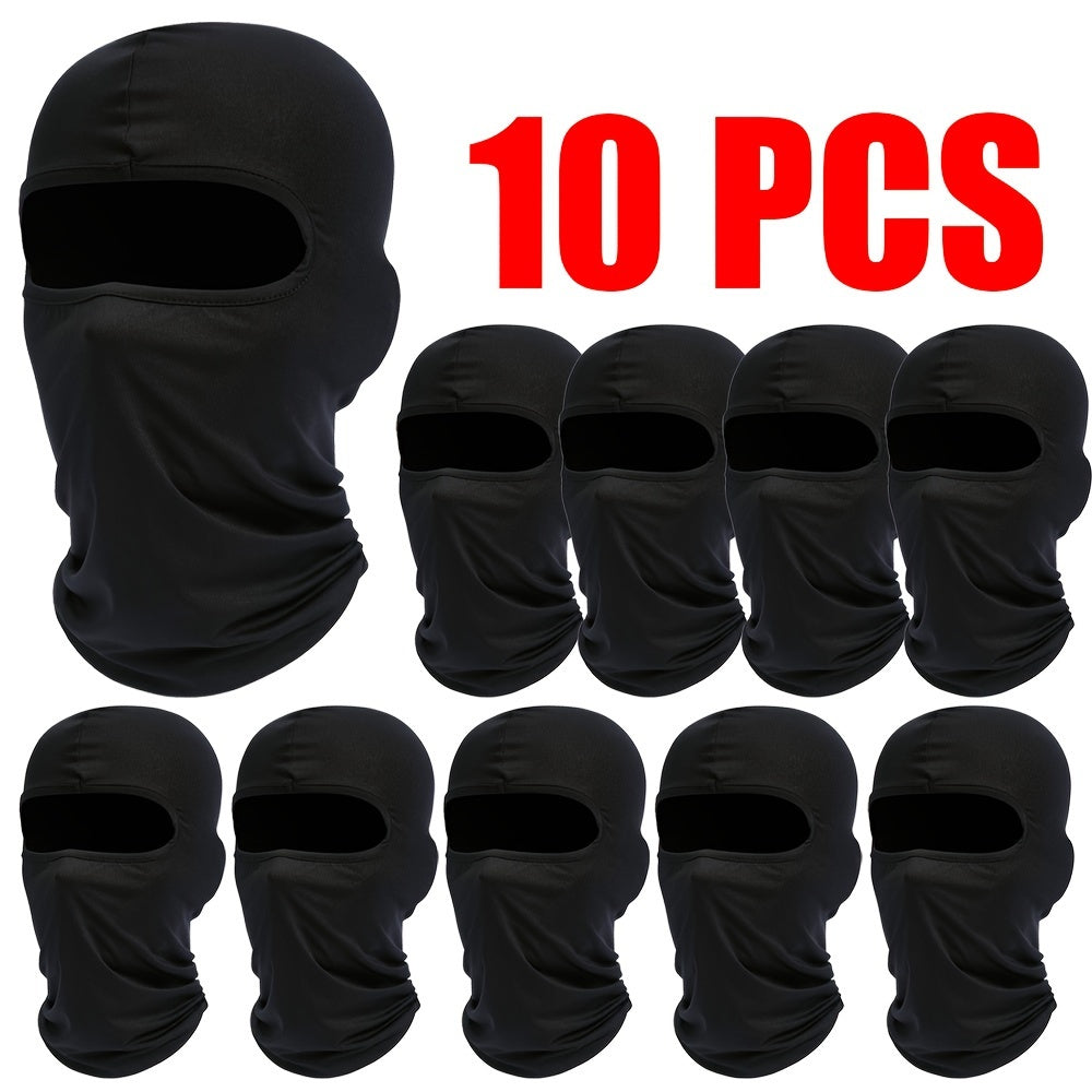 TEMU 10pcs Black Balaclavas - Knit Textile, Machine & Safe, Stylish Full-face Mask Hats For Outdoor Activities