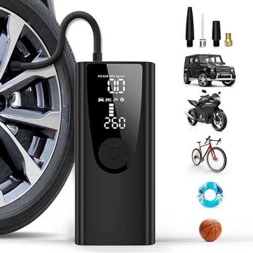Tire Inflator Portable Air Compressor-Pump for Car Tires w-Digital Tire Pressure Gauge - Air Compressor (120 PSI) - Motorcycle, Electric Bike Pump and