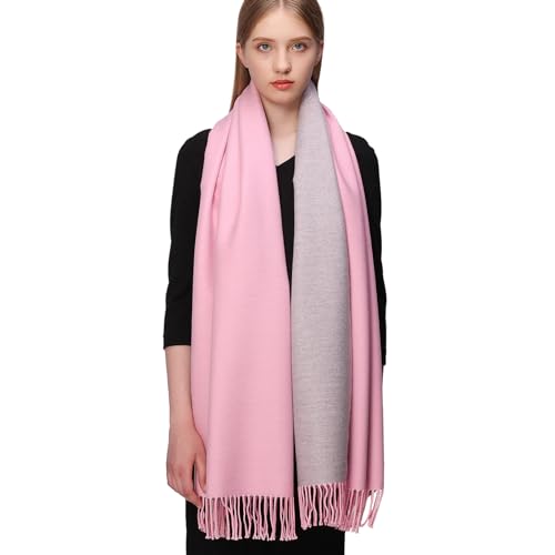 RIIQIICHY Pashmina Shawls and Wraps for Evening Dresses Scarfs for Women Fall Winter Travel Blanket Scarf Large Warm Scarves Pink and Light Grey