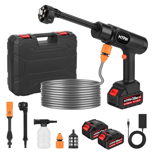 Portable Cordless Pressure Washer, 600 PSI 21V Rechargeable Two Batteries Powered Pressure Washer,6-in-1 Nozzle with Standard Nozzle for Car Floor Wal