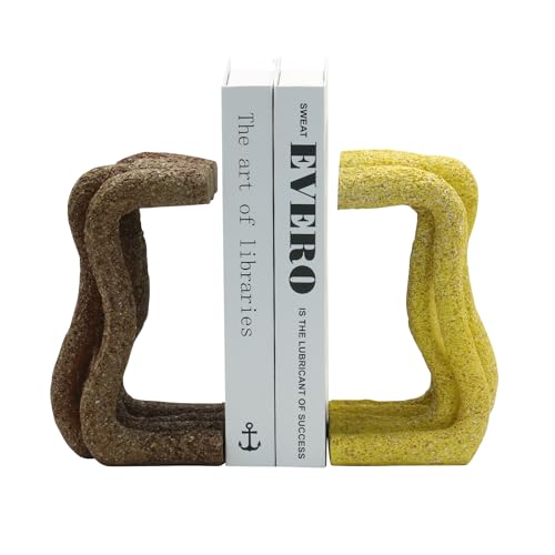 Lukitas Curved Wave Decorative Bookends - Heavy Duty Non-Slip Book Holders, Modern Artistic Ornaments for Office Home Bookshelf Decor, Resin 7.5''