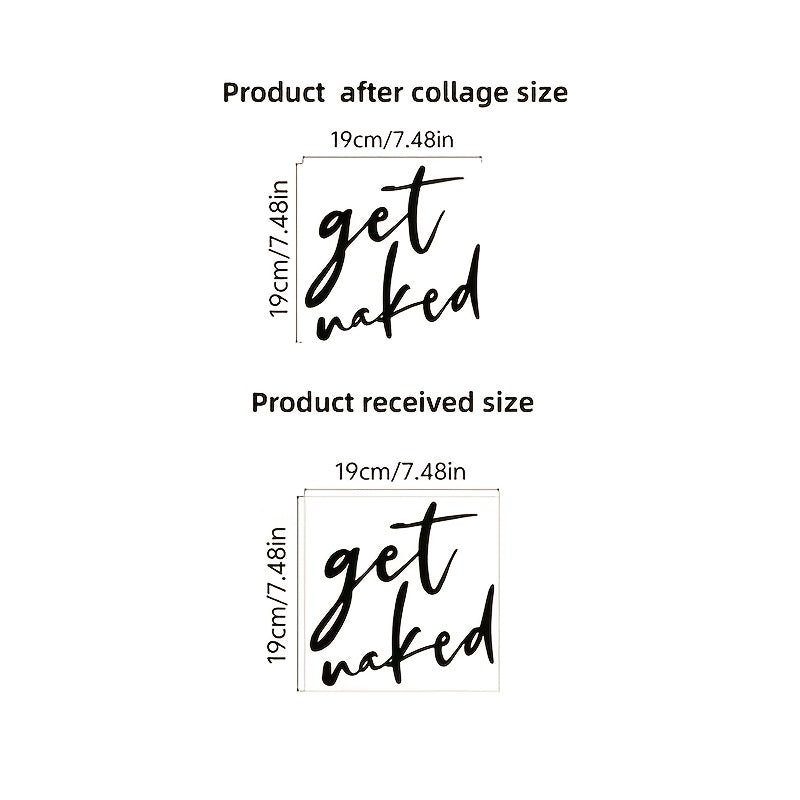 TEMU 1pc Self-adhesive Waterproof Pvc Bathroom Wall Sticker - Removable Black & White "get Naked" Lettering Vinyl Decal, Modern Minimalist Bathtub &