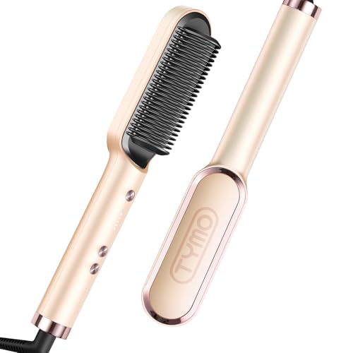 TYMO Ring Hair Straightener Brush – Hair Straightening Iron with Built-in Comb, 20s Fast Heating & 5 Temp Settings & Anti-Scald, Perfect for Profess