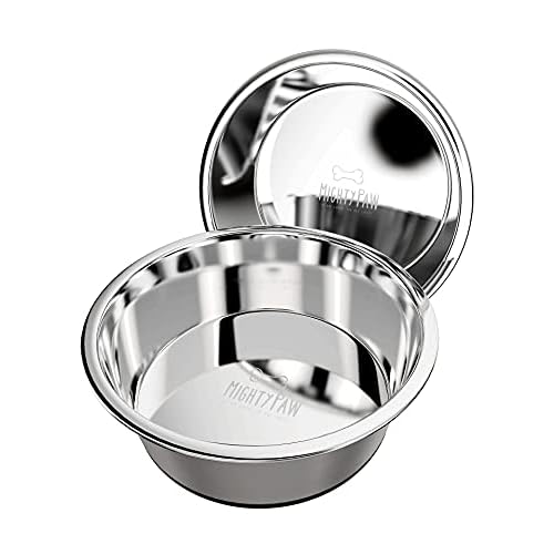 Mighty Paw Stainless Steel Dog Bowls - Steel Bowl Set - Pack of 2 - Non-Slip Rubber Bottom - No Spill Design - Safe Dog Food - Dishwasher Safe - Suita