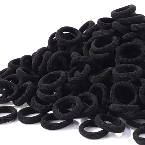 Jollybows 300pcs Baby Hair Ties Girls Elastic Hair Accessories Small Nylon Hair Bands for Toddler Infant Ponytail Holders 1" Black Mini Kids Hairband