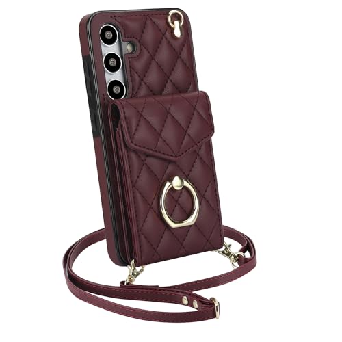 for Samsung Galaxy S24 Plus Wallet Case with Ring,High Stylish Luxury Leather Accordion Card Holder,Anti-Drop Lanyard,Multi-Functional Ring Stand,Prot