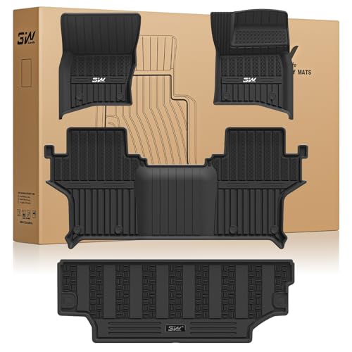 3W Floor Mats & Boot Liner Fit for Land Rover Defender 90 L663 2020-2024 2025, TPE All Weather Custom Fit Floor Liners 1-2 Rows and Trunk Mats Full Se