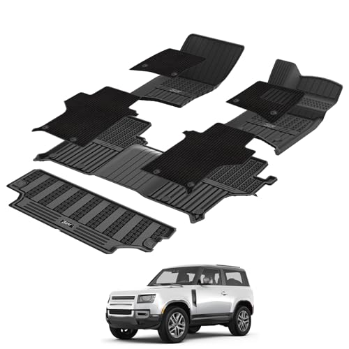 3W Floor Mats & Boot Liner Fit for Land Rover Defender 90 2020-2024 2025, All Weather TPE Dog Friendly Mats, Custom Fit Defender 90, Waterproof Non Sl