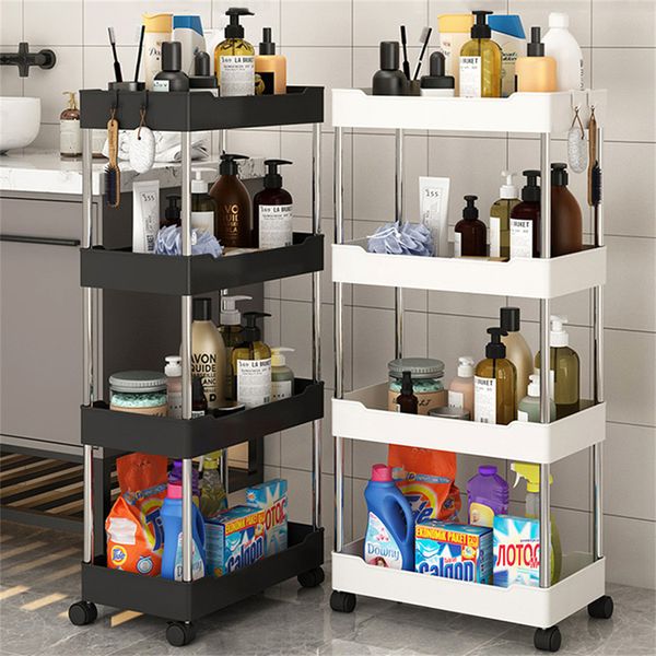 Storage Holders Racks 3-4 Tier Rolling Utility Cart Storage Shelf Movable Gap Storage Rack Kitchen Bathroom Slim Slide Organizer Shelf Livin