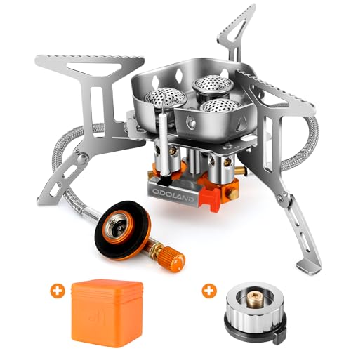 Odoland 6800W Windproof Camping Gas Stove, Portable Outdoor Camping Furnace, Folding Wild Camp Gas Burner, Backpacking Stove Suitable for Hiking, Camp