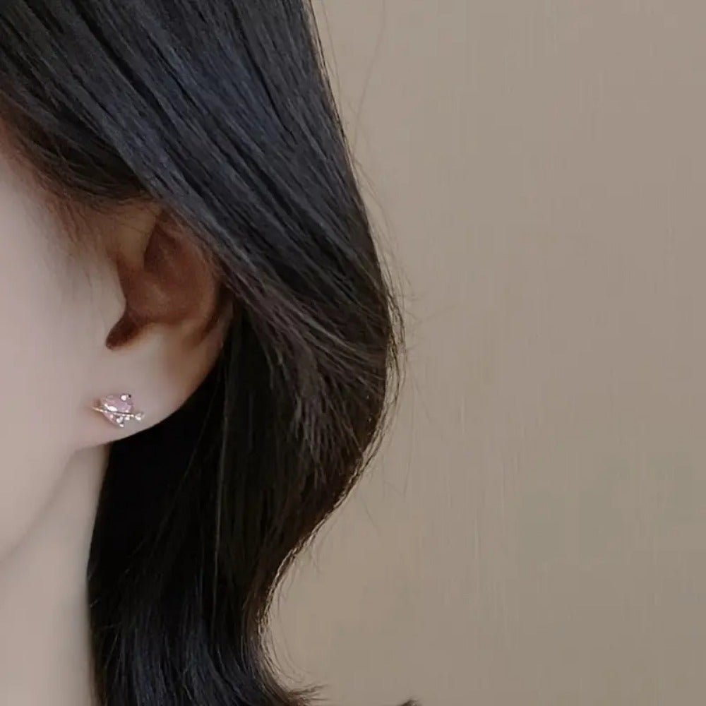 TEMU Pair Of Elegant Heart-shaped Stud Earrings With Sparkling Accents - Pink Cubic Zirconia, Stainless Steel Posts, Casual Attire, Parties, And