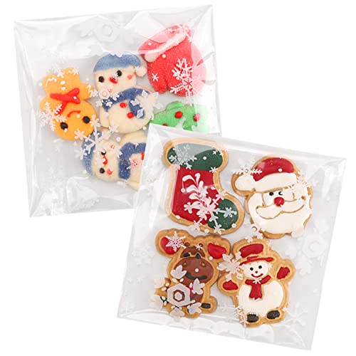 100PACK Christmas Treat Bags Self Adhesive Cookie Bags Snowflake Gift Bag for Christmas Party Favors(Clear Snowflake,5.4x5.4 INCH) White Snowflake 5.4