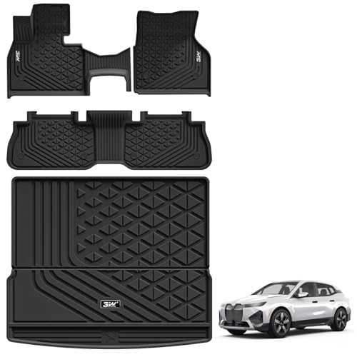 3W BMW iX Floor Mats & Cargo Liner 2022 2023 2024 2025 2026 All Weather TPE Custom Fit Floor Liner for 1st 2nd Rows and Trunk Mat Full Set Car Accesso