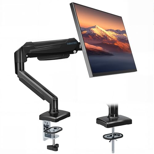 BONTEC Monitor Arm Desk Mount, Gas Spring Monitor Stand, Adjustable Full Motion VESA with C Clamp & Grommet Base, Supports 6.6-19.8lbs LCD-LED Tilt, S