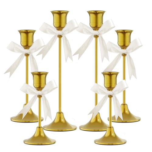 FSyueyun Gold Candle Holders Set of 6, Elegant Metal Candlestick Holders for Vintage Taper Candle Holders, Perfect for Table Centerpieces, Fireplace M