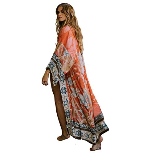 kimonos for women boho kimono robe Beach Coverups Womens Beach Blouses Loose Kimono Open Front Floral Print kimono Cardigan over sized kimono duster k