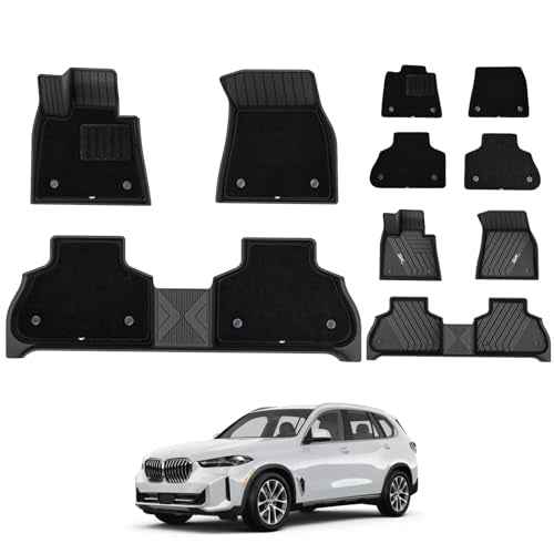 3W Floor Mats BMW X5 2019-2025 2026, Carpet Double Layer, All Weather TPE Heavy Duty 1st 2nd Row Floor Liner Accessories, Custom Fit 3) X5 2019-2026 |