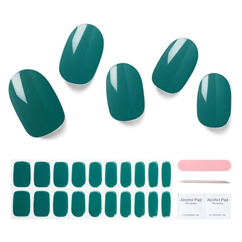 Semi Cured Gel Nail Strips, 20 pcs Gel Nail Stikers, Gel Nail Wraps Semi Cured, Salon-Quality, 2 Weeks Long Lasting, Pure Green