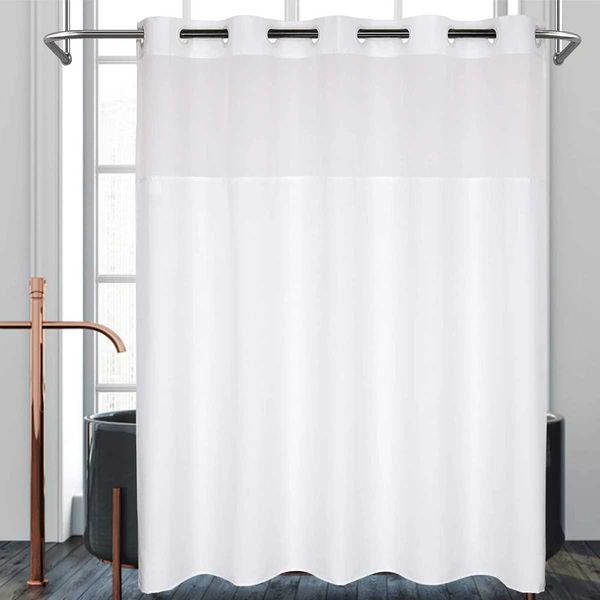 Double Layer Shower Curtain 10 Large Ring Hook Free Waterproof Bathroom Decorative with Snap-in Liner Single Layer 180x180cm M240824