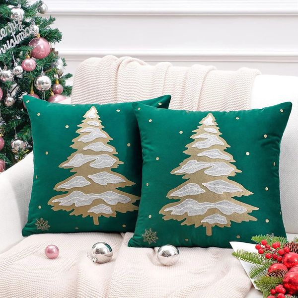 Pillow case 1pc Christmas Cushion Cover 45x45cm Decorative Christmas Tree Sofa Pillow Cover for Livingroom Xmas Decor Pillowcase Green White