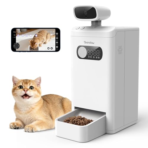 Teendow XLY-M1 Automatic Cat Feeder with Camera, 3.5L Cat Food Dispenser, AI Subscription Pet Feeder 4MP HD Video with Night Vision Timed Feeding Dry
