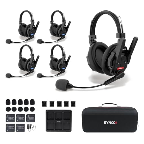 SYNCO XTALK XMAX5 Wireless Intercom Headset System, Dual Ear Communication Headsets 500m-1640ft with Noise Reduction for 5 Person Event TV Production