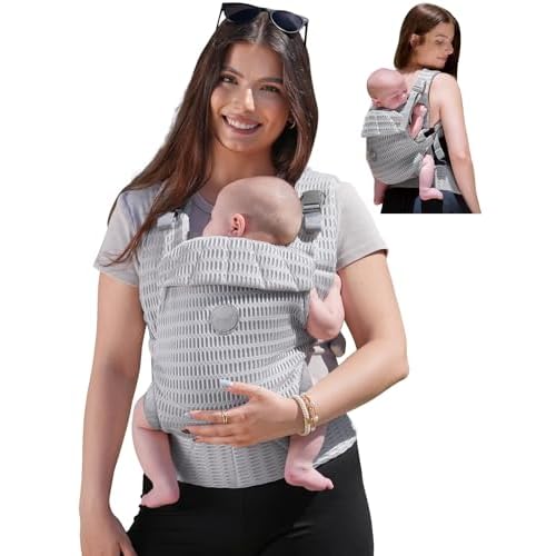 Grownsy Baby Carrier Newborn to Toddler (7-44lbs), Ergonomic & Cozy Wraps with One-Click Buckle, Mesh & Head Support for Hands-Free Comfort, Silver Gr