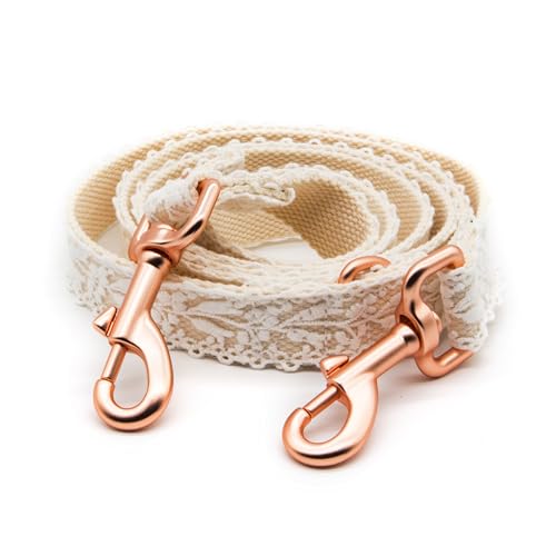 Dog Leash Cotton Lace Handmade 4-5 FT Adjustable Comfortable Unique Leashes for Small Medium Large Dogs Beige Double L Beige