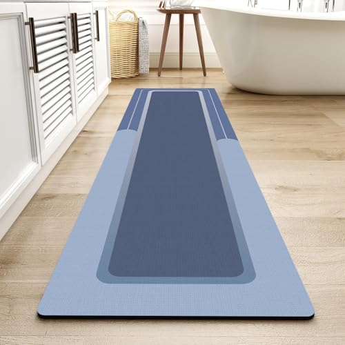 MontVoo-Bath Mat Rug Long Non Slip Super Absorbent Bathroom Runner Stain Resistant Quick Dry Thin Bathroom Mat Fit Under Door-24"x70",Navy Navy 24"x70
