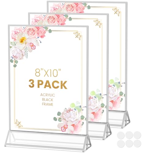 8X10 Sliver Picture Frames Acrylic Sign Holder Double-Sided Acrylic Frame for Menu Holder Wedding Table Number Holder Photo Frames with Removable Dot
