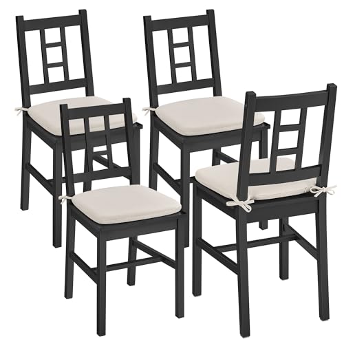 VASAGLE Wooden Dining Chairs, Set of 4, Kitchen and Dining Room Chairs, Removable Cushion, Curved Back, Each Supports 264 lb, Ebony Black UKDC150B14 E