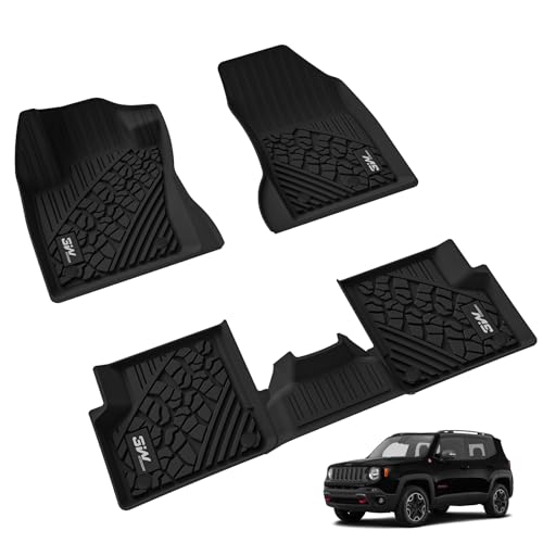 3W Floor Mats Fit for Jeep Renegade 2015-2023 TPE All Weather Custom Fit Floor Liner for Jeep Renegade 1st and 2nd Row Full Set Car Mats Accessories B