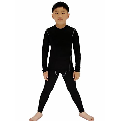 LANBAOSI Boys & Girls Long Sleeve Compression Shirts and Pant 2 Pcs Set Black 5