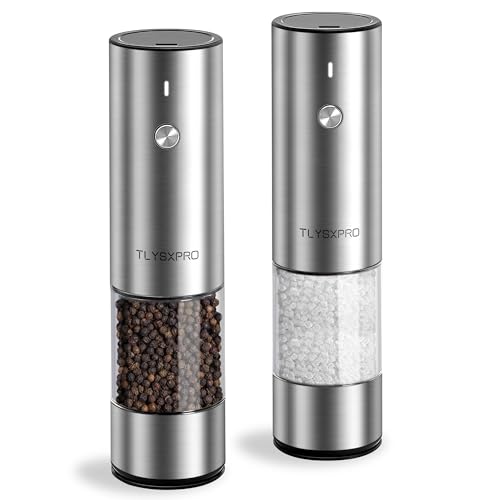 Electric Salt and Pepper Grinder Set, USB Rechargeable, Stainless Steel Automatic Salt and Pepper Mill Grinder with Adjustable Coarseness, Electric Sa