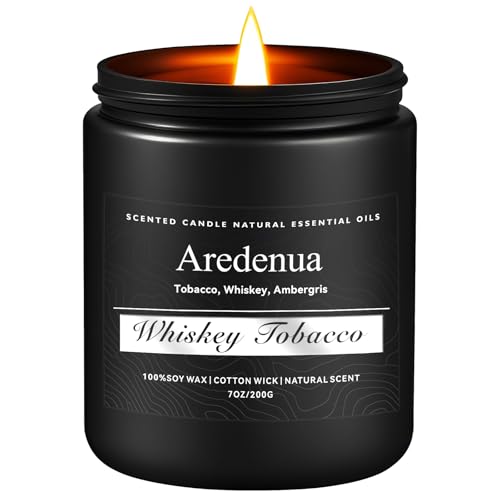 Whiskey Tobacco Candle, Manly Soy Candles for Home Scented, Masculine Scented Candles Aromatherapy Gifts for Men - 7oz Manly Candle, 50 Hours Burn Tim
