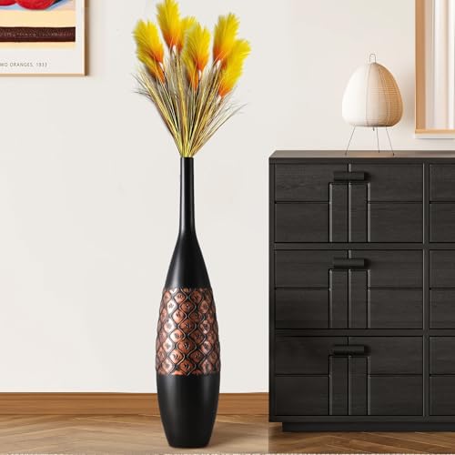 Black and Gold Classical Vase 31 Inch Tall Floor Decor Vase Luxury Home Decor Large Flower Resin Vases for Entryway Living Room Corner Decorative
