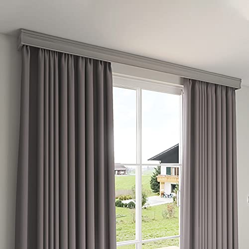 ZSHINE Three-in-One Curtain Track Double Tracks and Curtain Pelmet With Light Belt Optional Customize Length for Living Room Bedroom Grey-ceiling moun