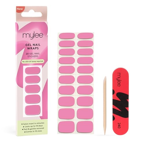Mylee Gel Nail Wraps [Peony] – 10 Pre-Cured Gel Stickers for Instant Mani – No Lamp Needed, Chip-Resistant, Glossy Finish, Lasts Up to 14 Days –