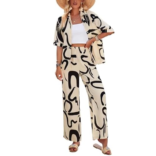 Women 2 Piece Outfits Short Sleeve Elastic Waist Tracksuit Set Loose Lounge Workout Pants Khaki Small