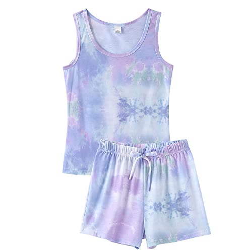 VENTELAN Women Pajamas Cute Tank and Shorts Set Soft PJS Sleepwear Loungewear Small Blue