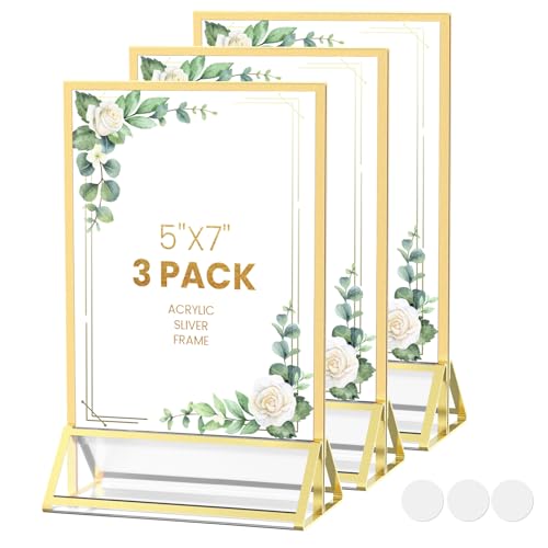 Gold Frames 5X7 Acrylic Sign Holder Double-Sided Tabletop Picture Frames for Menu Holder Wedding Table Number Holder Christmas Photo Frames with Remov