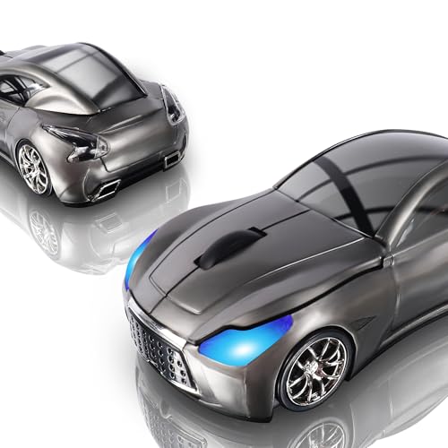 elec Space Wireless Mouse, Cool Car-Shape Wireless Mouse with LED Headlights, 2.4G Unique Car Mouse for Kids with USB Receiver, 1600 DPI Cute Gaming M