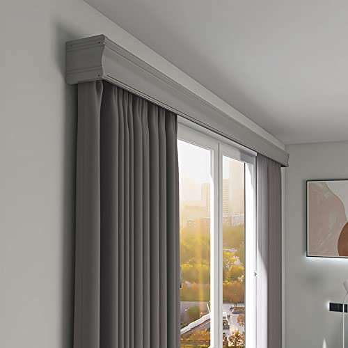 ZSHINE Three-in-One Curtain Track Double Tracks and Curtain Pelmet With Light Belt Optional Customize Length for Living Room Bedroom Grey-wall mount