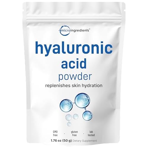 Micro Ingredients Hyaluronic Acid Serum Powder, 50 Grams | Low Molecular Weight, Cosmetics Grade | Skin Hydration and Moisture Support Supplements | V