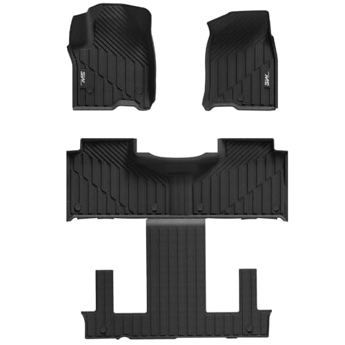 3W Floor Mats Fit for 2021-2024 2025 Chevy Tahoe-GMC Yukon-Cadillac Escalade 7 Seat TPE All Weather Non-Silp Custom Fit Car Accessories Full Set Car F